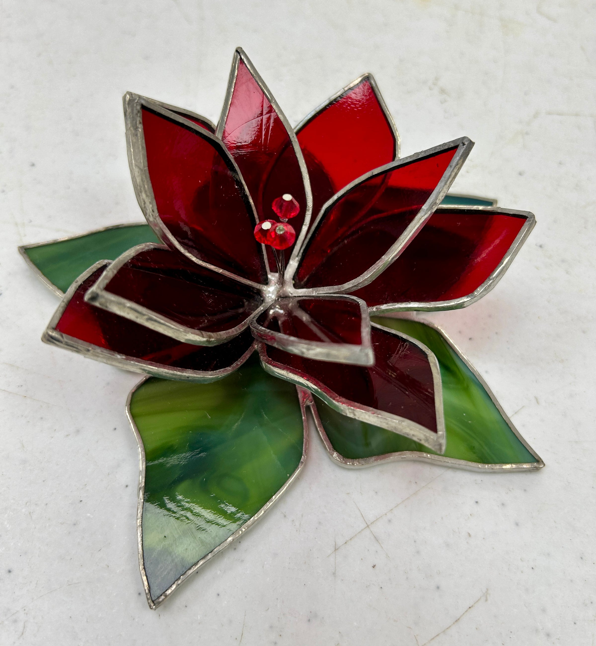 Contemporary Stained Glass 3D Christmas Holiday Pointsettia Plant