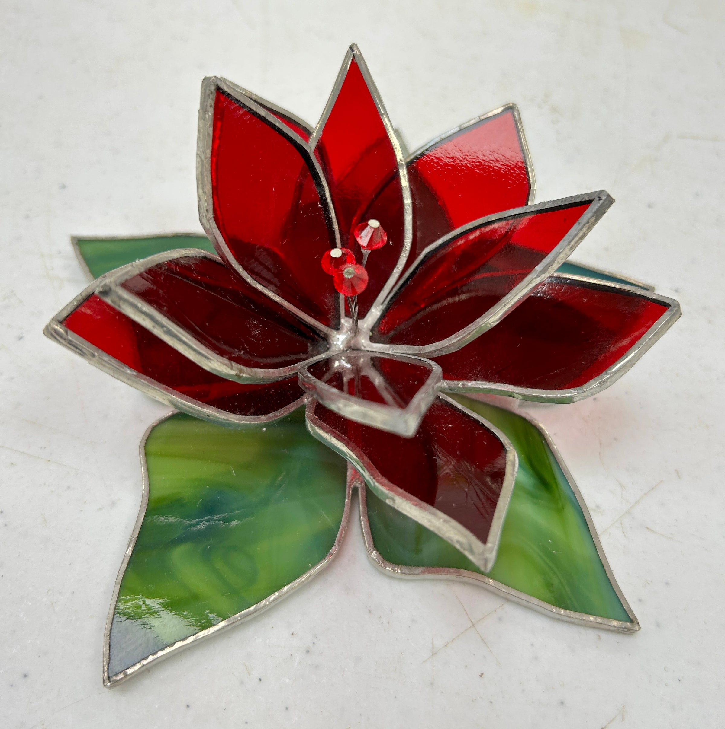 Contemporary Stained Glass 3D Christmas Holiday Pointsettia Plant